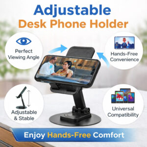 360° Rotating Mobile Stand | Height & Angle Adjustable Foldable Desktop Mobile Holder | Tabletop Phone Stand for Online Study, Office & Home | Compatible with All Smartphones