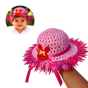 Cute Girls Pink Straw Hat with Pearl Necklace | Kids Fashion Jewelry Hat Set | Fancy Party Wear Summer Beach Hat for Baby Girls & Kids