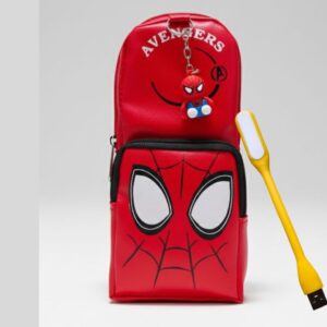 Spider Man Avengers Pencil Pouch with USB LED Light | Kids Cartoon Stationery Organizer Bag | Waterproof Large Capacity Pen Case for School Boys & Girls
