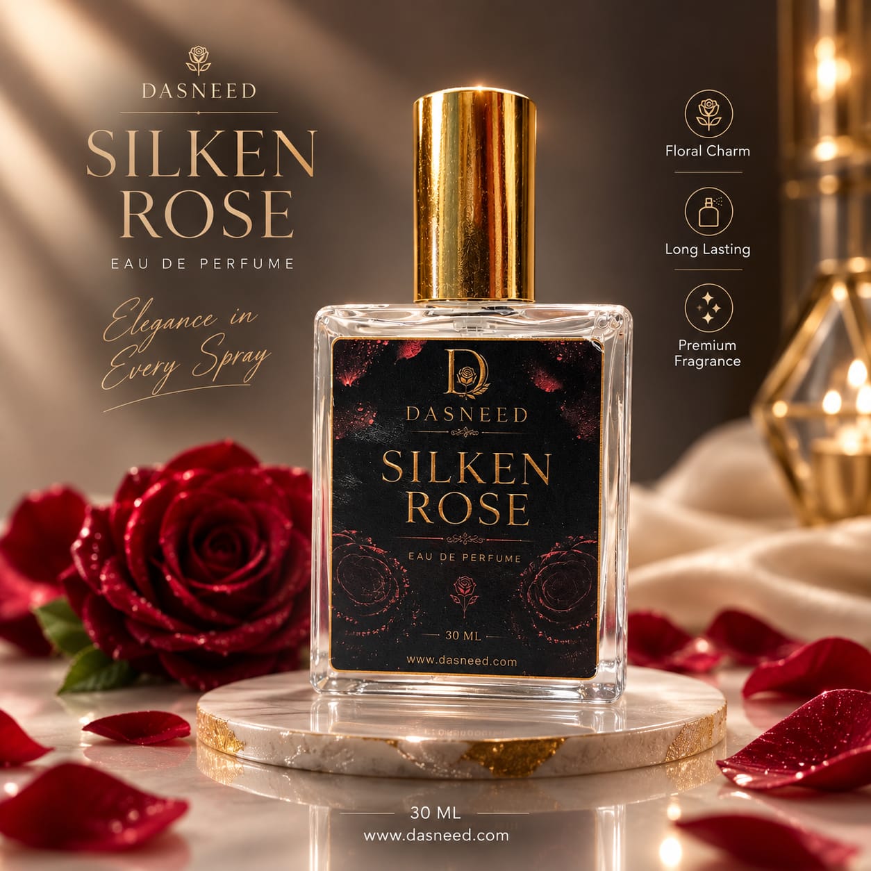 DASNEED Silken Rose Eau De Perfume (30ml) – Wrap Yourself in Velvet Warmth
